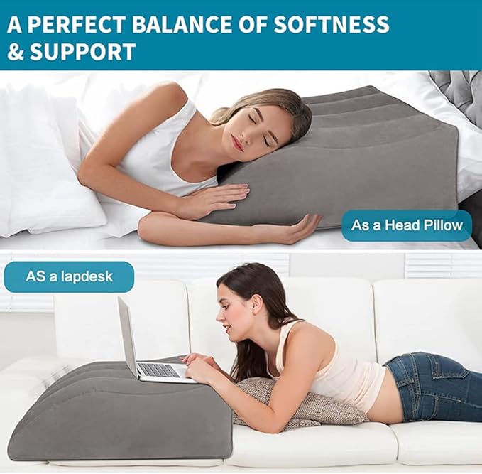 Leg Elevating Pillow, Inflatable Wedge Pillows for Sleeping, Leg Pillow Elevation Blood Circulation and Reduce Swelling, Comfort Bolster Pillow for Legs for Pregnant, Surgery and Injury