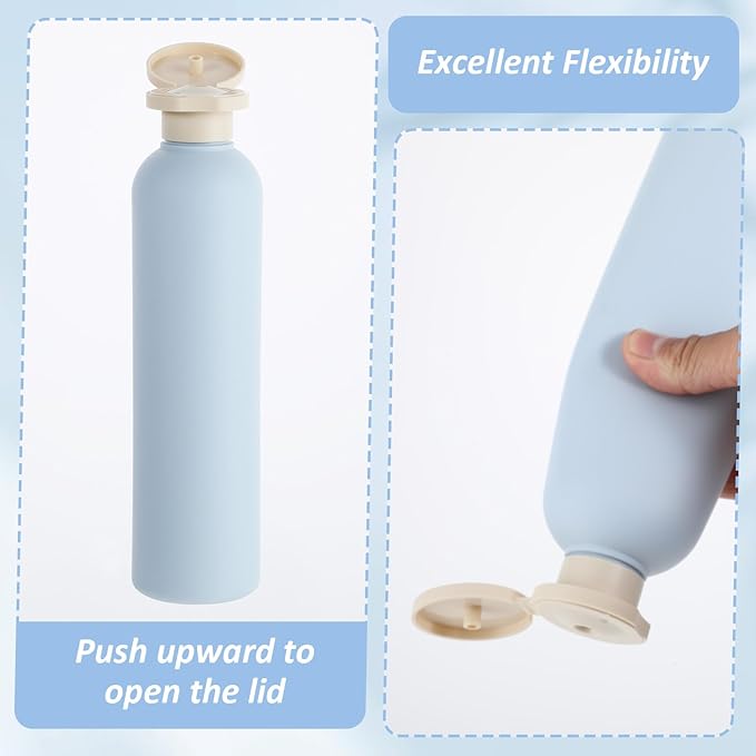 TIESOME 2Pcs 260ml Squeeze Bottles, Refillable Travel Containers Large Empty Dispensing Bottles with Disc Top Flip Cap Portable Leak Proof Bottle for Shampoo, Creams, Lotion, Conditioner