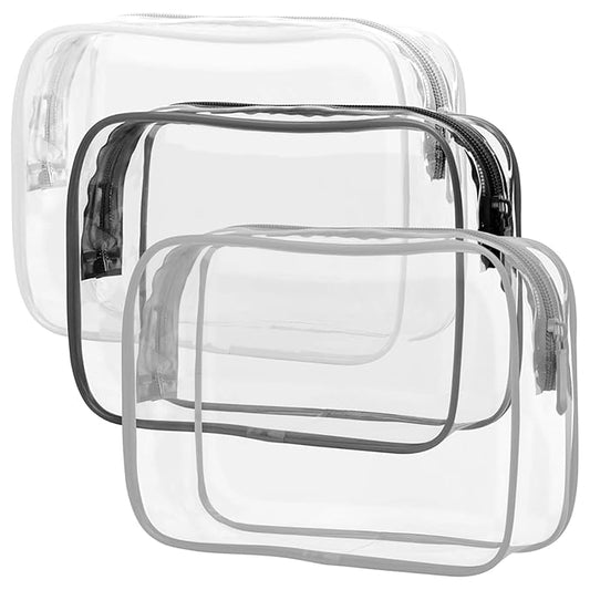 PACKISM TSA Approved Toiletry Bag 3 Medium - Quart Size Clear Makeup Bag for Carry On, Airport Security Compliant Clear Travel bag for Toiletries with Reinforced Seams, Black White Grey