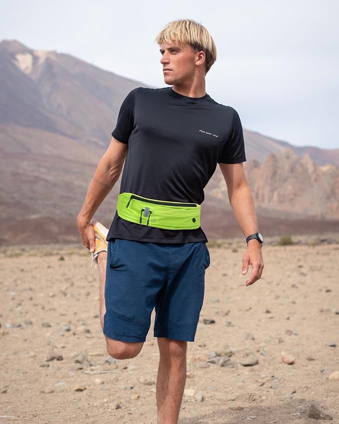 WATERFLY Running Belt Fanny Pack: Runner Marathon Jogging Waist Pack Sport Workout Exercise Fitness Phone Holder Belt for Men Women Jogger Slim Waistband Black