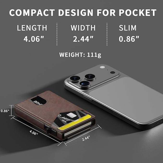Wallet for Men Aluminum RFID Blocking-Metal Smart Pop-Up Credit Card Holder with 2 ID Windows, Holds 8-10 Cards,Bifold Security Front Pocket Wallet & Money Clip,Men's accessories (Coffee)