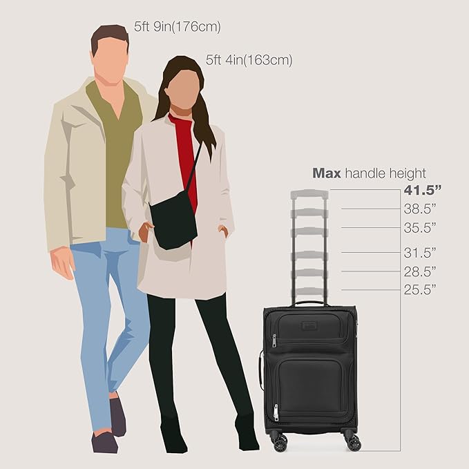 U.S. Traveler Rio Lightweight Softside Rolling Carry-on Suitcase, 4-Wheel Single, Black