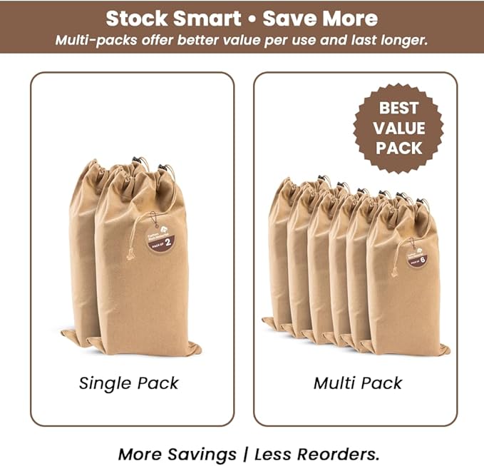 LFH Cotton Rich Shoe Storage Bags with Drawstring, Dustproof Breathable Reusable Organizer, Perfect For Travel, Dorm, Hotel, College, Gym, Easy to Carry, Machine Washable 8"x17" (Pack of 2) - Beige