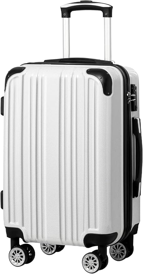Coolife Luggage, Suitcase with Durable and Lightweight, Large Checked Luggage with PC+ABS Hardshell Expandable, Dual Spinner Wheels, TSA Lock, and YKK Zipper (white grid new, L(28in))