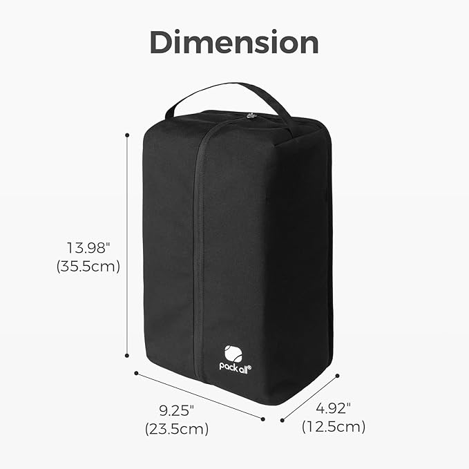 pack all Plus-Sized Stylish Shoe Bag for Travel, Water-Resistant Shoe Pouch for Gym, Smell-Proof Soccer Cleats Bag for Sport (Black)