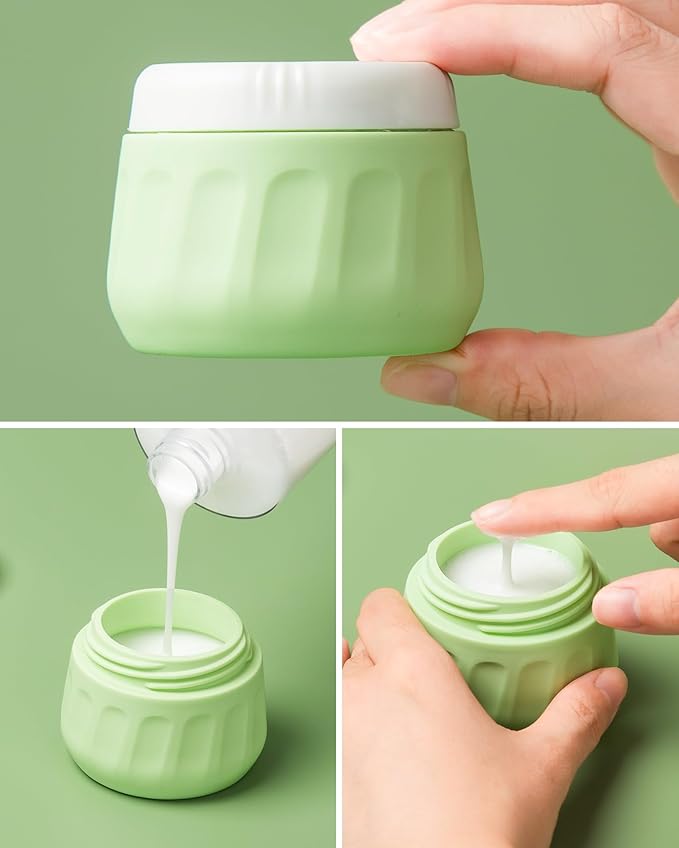 Travel Size Toiletries 8 Pack, TSA Approved 3oz Silicone Squeeze Bottles & Cream Jars with Clear Travel Bag