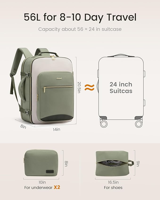 LOVEVOOK 56L Travel Backpack for Women & Men, Airline Approved Carry On Luggage with 3 Packing Cubes, TSA Overnight Bags, Waterproof Personal Item Bag, Weekender Essentials Backpacks fits 17" Laptop
