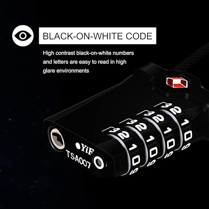 Diyife TSA Luggage Locks, 2 Packs, 4-Digit Combination Lock Security Padlock Travel Lock, with 14cm Flexible Cable for Suitcase Luggage Backpack School or Gym Cabinet, etc. (Black)