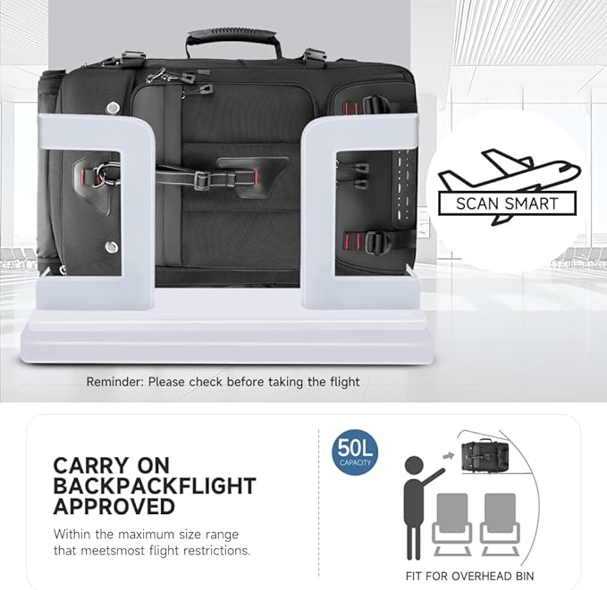SWICKY 50L Large Capacity Travel Backpack, Outdoor Hiking Camping Bag with Shoe Compartment, Heavy Duty, Fits 17" Laptop