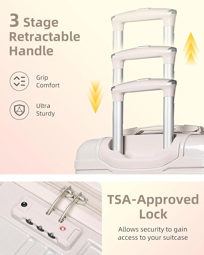 LARVENDER Luggage Sets 6 Piece Hardside Expandable Suitcase with Wheels TSA Lock, PC+ABS Hardshell Lightweight Travel Luggage Sets for Women, Glossy Champagne