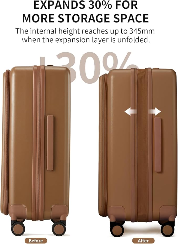 aji Expandable Top Opening 24 Inch Checked Luggage with Spinner Wheels, Large Suitcase with TSA Lock, Hard Shell Travel luggage Suitcases for Men Women, for 12+Days Travel, Chocolate Brown