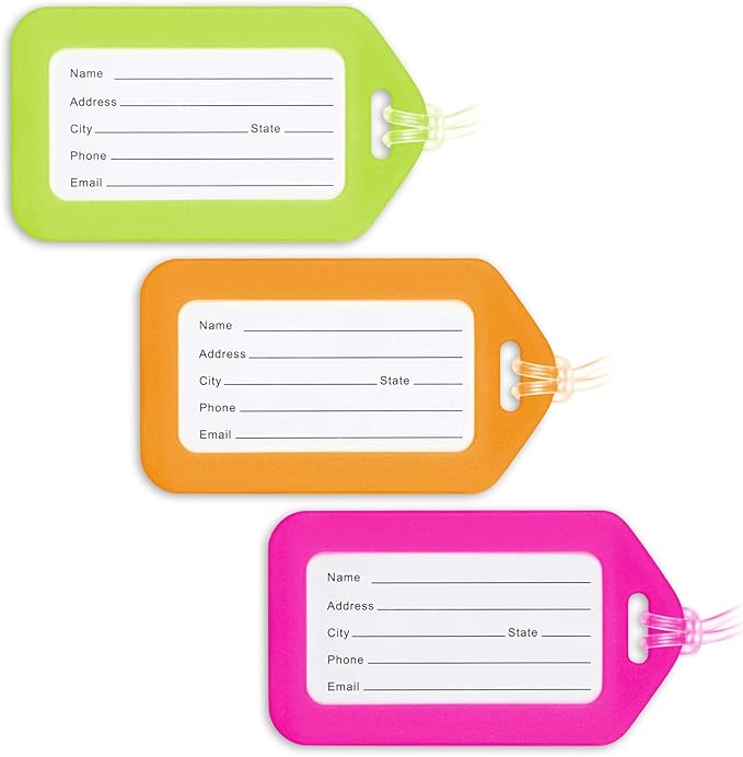 Mifflin-USA - Luggage Tags - Neon, 3 PK - Bag Tag for Baggage - Suitcase Accessory Bulk