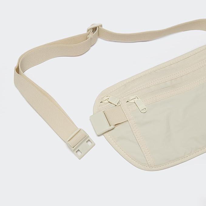 Pander RFID Blocking Travel Money Belt – Hidden Waist Pouch for Passport, Cash, Cards, Slim Belt Bag for Men and Women, White Opal