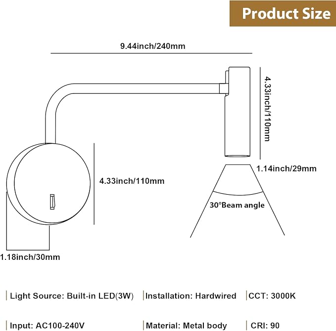 ZEROUNO Wall Mounted Reading Light for Bedroom, Hardwired Sconces with Switch LED 3000K Bedside Reading Lamp (Bronze)