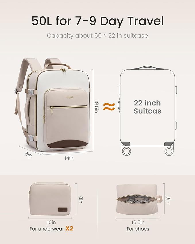 LOVEVOOK 50L Travel Backpack for Women & Men, Airline Approved Carry On Luggage with 3 Packing Cubes, TSA Overnight Bags, Waterproof Personal Item Bag, Weekender Essentials Backpacks fits 17" Laptop