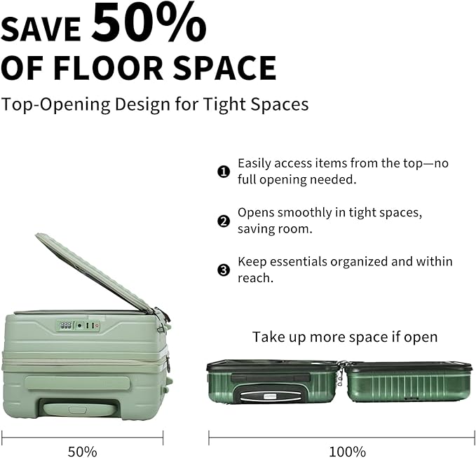 20 Inch Top Opening Carry On Luggage 22x14x9 Airline Approved Expandable With Spinner Wheels & Cup Holder,PC Hard Shell Lightweight Small Shitcase With Tsa Approved For Travel Women Men,Green
