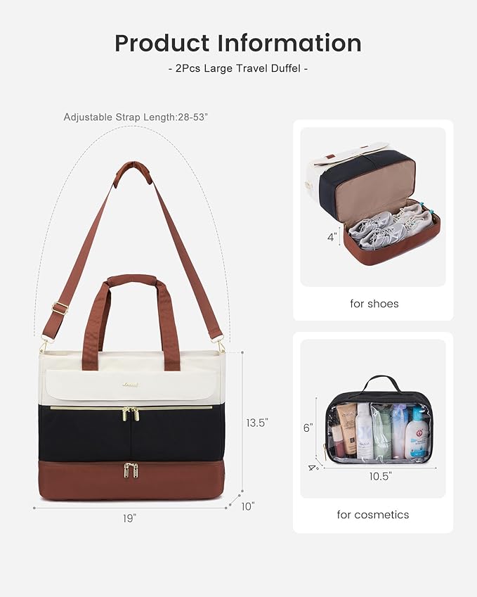LOVEVOOK Travel Duffle Bag for Women, Wide Open Large Weekender Bags with Shoe Compartment, Carry on Overnight Bags, Hospital Bag for Women Labor Delivery with Wet Pocket