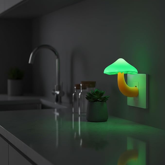 LED Mushroom Night Light Plug in Lamp, Light Sensor Night Lights Plug into Wall, Dusk to Dawn Sensor Night Light for Adults Kids Room Bedroom Bathroom Hallway Kitchen (3, Color Changing)