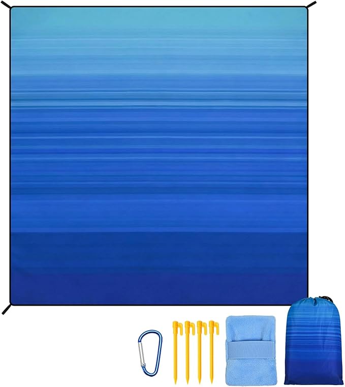 AISPARKY Pocket Beach Blanket Waterproof Sandproof Compact Picnic Mat with Sand Remover, Portable Outdoor Mat for Camping Hiking Travel Festival