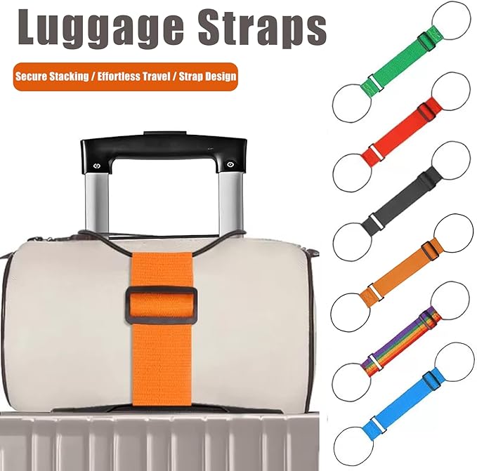 Luggage Straps, 6 Pack Elastic Travel Straps for Securing Luggage, Suitcase & Bag Organizer, Adjustable Hold-Down Straps for Travel Accessories, Carry-On, Checked Bags, Ideal for Travelers