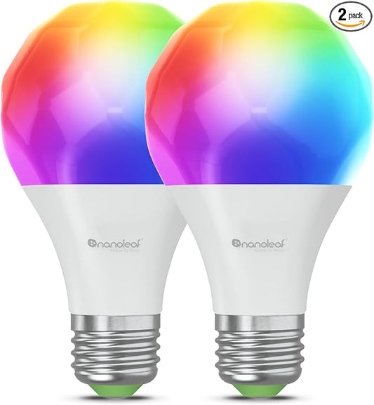 Nanoleaf Essentials Smart Light Bulbs, Matter LED Bulbs A19 E26 60W 2PK | Work with Alexa & Google Home, WiFi Lighting Bulbs with 16M+ RGBTW Color Changing, Music Sync, 1000lm