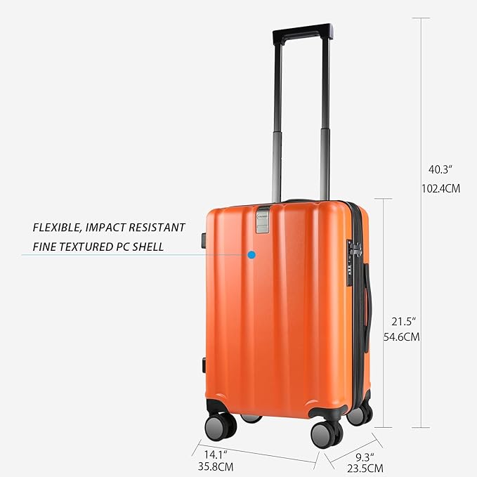 KROSER Hardside Expandable Carry On Luggage with Spinner Wheels & Built-in TSA Lock, Durable Suitcase Rolling Luggage with USB Port, Carry-On 20-Inch, Orange