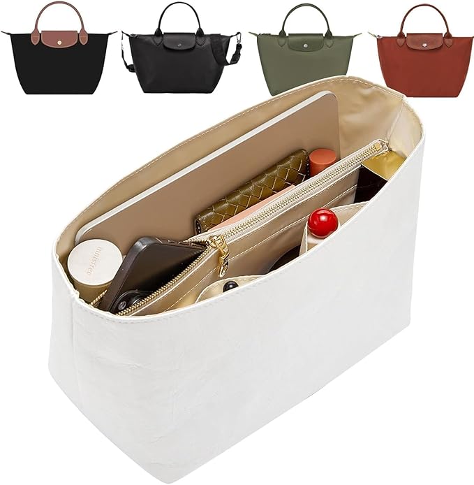 Doxo Purse Insert Organizer Compatible with Longchamp Small Handbag, Super Lightweight Waterproof Le Pliage Small Organizer, Keeps Handbags Shaped & Neat(White, S)