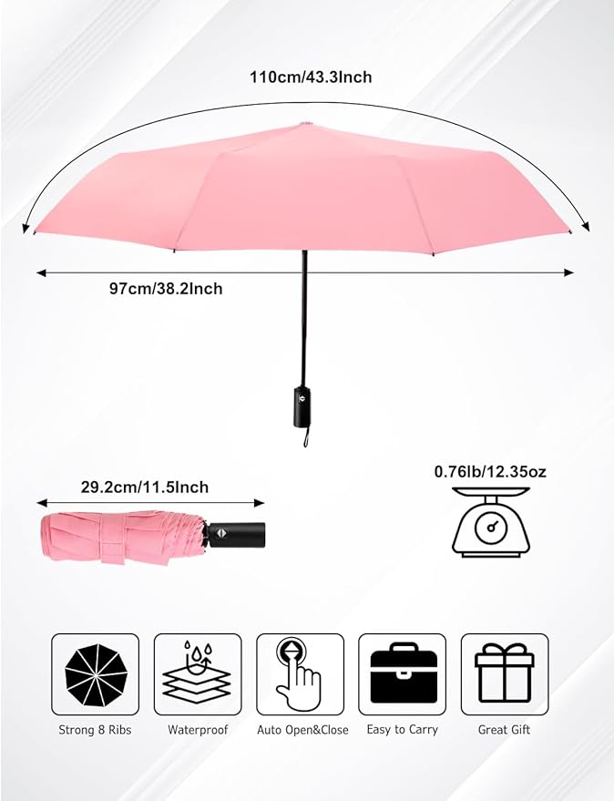 SoulRain Travel Umbrella - Compact Umbrella for Rain - Perfect Large Auto Folding Umbrella - Ideal Car umbrella, Small umbrella, and Travel Companion