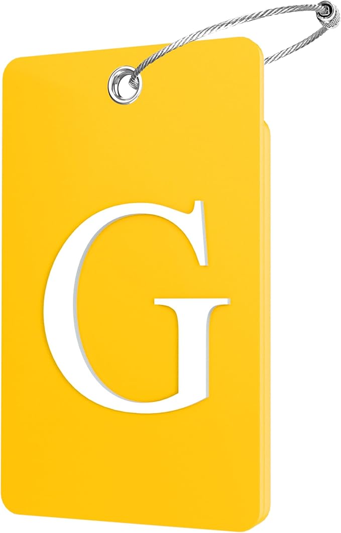 Gostwo 2 Pack Luggage Tags for Suitcases, 26 Initial Letter Travel Luggage Baggage Identification Labels ID Tag Fully Bendable Tags with Stainless Steel Loop (Yellow) (Letter G)