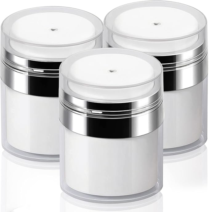 3Pack Airless Pump Jars - 50ml Moisturizer Dispenser Vacuum Bottle Jar - Airless Cosmetic Pump Containers for Lotions, New Empty Jar with Lid 1.7 Oz