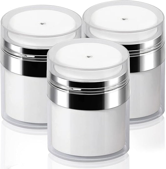 3Pack Airless Pump Jars - 50ml Moisturizer Dispenser Vacuum Bottle Jar - Airless Cosmetic Pump Containers for Lotions, New Empty Jar with Lid 1.7 Oz