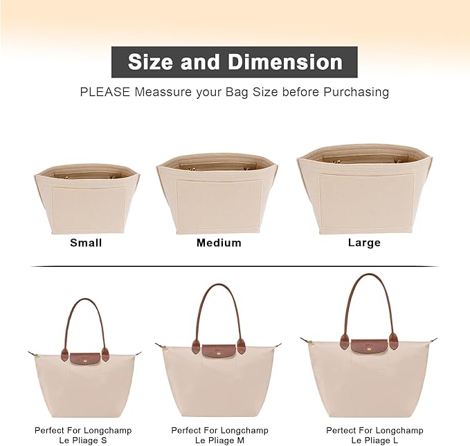 LOUKAYCCI Felt Purse Organizer Insert for Longchamp Le Pliage L Handbag Insert (Large, Beige)