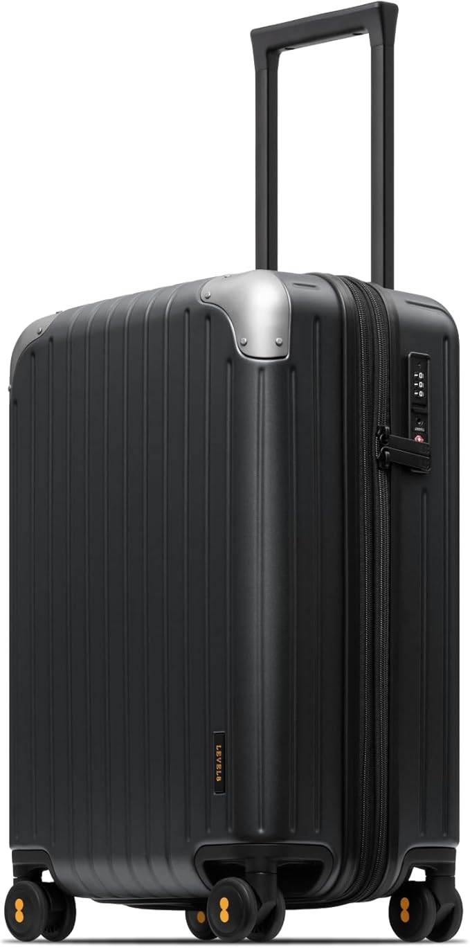 LEVEL8 Carry on Luggage Airline Approved, Hardshell Suitcases with Spinner Wheels, PC Expandable Luggage, 20 Inch, Black