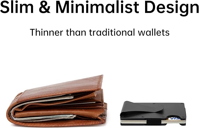 Carbon Fiber Minimalist Wallet for Men Credit Card Holder Money Clip & Cash Strap Slim RFID Mens Wallets(Matt Carbon Fiber)