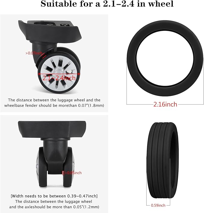Luggage Wheel Covers Silicone Suitcase Wheel Protector Noise Reducing Travel Suitcase Wheel Cover Wear-Resistant Luggage Wheel Protectors 8 PCS (Black)