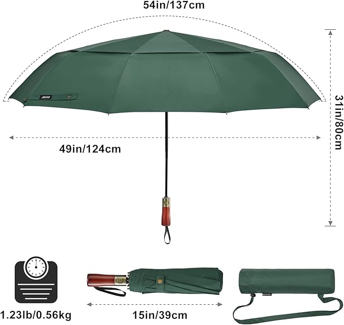 G4Free 54 Inch Large Compact Windproof Golf Umbrella for Rain Oversized Auto Open Close Folding Travel 10 Ribs Vented Double Canopy Umbrella for Women Men
