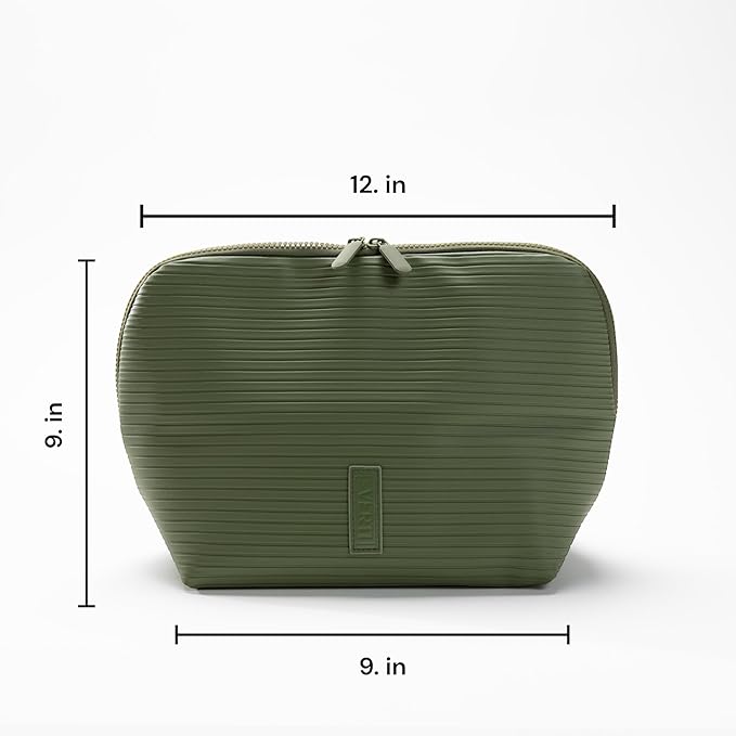 THE VERTI-Vertical Waterproof Makeup & Toiletry Bag | 23-Pocket Organizer with Upright, Fold-Down Design for Skincare, Toiletries & Essentials (Olive)