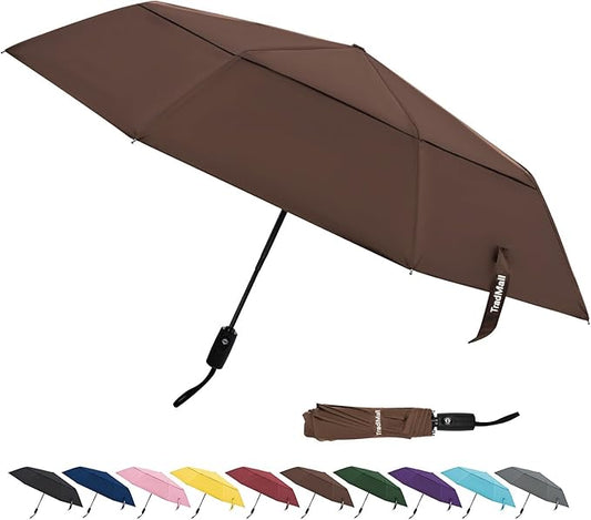 TradMall Travel Umbrella, 42/45 Inches Double Vented Canopy Windproof Automatic Strong Compact Folding Umbrellas for Rain Women and Men