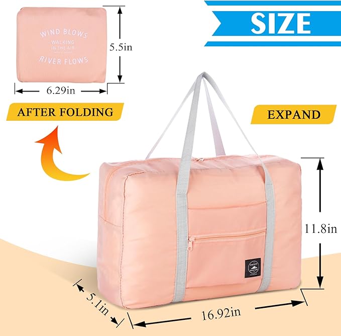 Foldable Travel Duffel Bag Tote Carry on Luggage Bag Spirit Airlines Personal item Sports Gym Bag Water Resistant Weekender Overnight Bags for Women and Men (Pink)