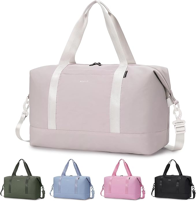 ECOHUB Travel Duffel Bag, Water Resistant Weekender Bag Carry On Bags for Women, Sport Gym Bags for Men, Hospital Bag for Labor and Delivery, Overnight Bag Luggage Bag with Trolley Sleeve, 30L Beige
