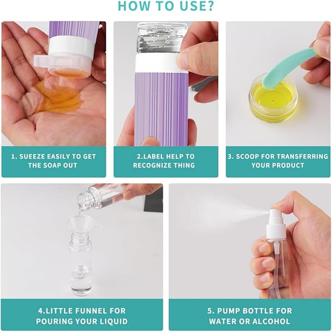18 Pack Travel Bottles Set, TSA Approved Leak Proof Silicone Squeezable Containers for Toiletries, Refillable Travel Accessories for Conditioner, Shampoo, Lotion & Body Wash Accessories