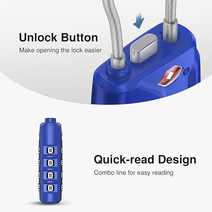 Puroma 2 Pack TSA Approved Luggage Locks, 4 Digit Combination Travel Cable Locks Resettable Code Lock with Zinc Alloy Body for Suitcase, Toolbox, Backpack, Bag, Gym Locker (Basic Blue)
