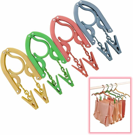 Foldable Hangers 4 Pack - Travel Hangers Collapsible Space Saving, Non-Slip Clothes Hangers with Removable Clips for Suitcase, Camping, Business Trips & Home Closet Organization Four Colors