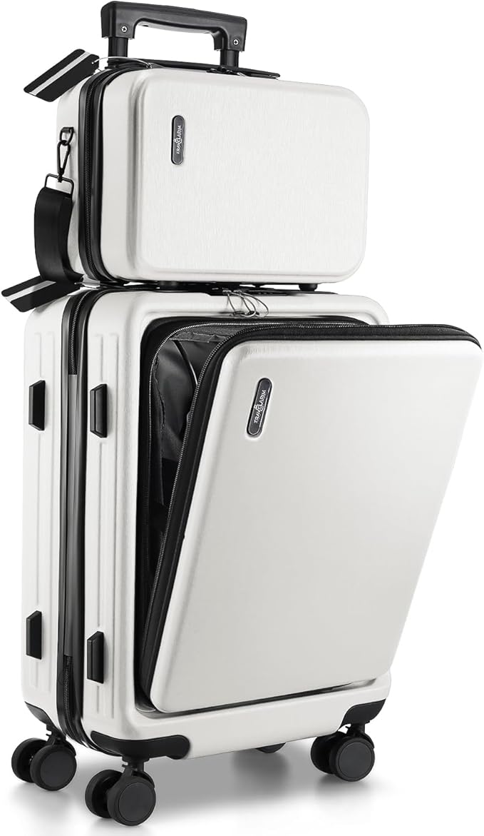 20 Inch Carry On Luggage 22x14x9 Airline Approved, Carry On Suitcase with Wheels, Hard-shell Carry-on Luggage, Durable Luggage Carry On, White Small Suitcase with Cosmetic Carry On Bag