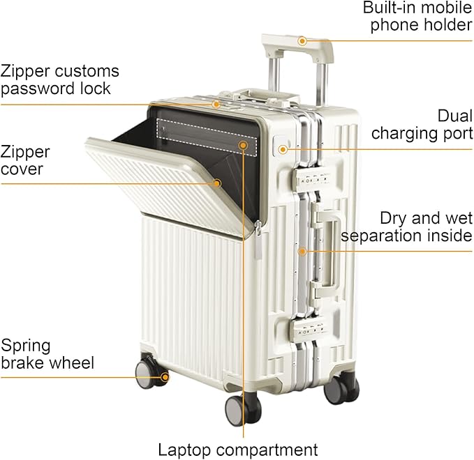 Carry on suitcase Zipperless Luggage,Polycarbonate Aluminum Hard Shell, Expandable Carry-On Suitcase with Spinner Wheels,24 Inch Cabin