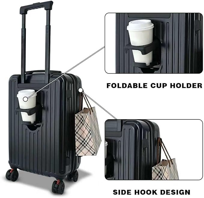 20 inch Carry on Luggage with wheels Airline Approved, Carry on Suitcases with Wheels, Hard Shell Carry on Luggage Top Open Design, Expandable Suitcase with Cup Holder and Spinner wheels.