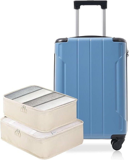 Merax Carry on Luggage Set, 20 Inch Hardshell ABS Suitcase with Spinner Wheels, Built-in TSA Lock & 2 Packing Cubes Airline Approved for Business Weekend Travel