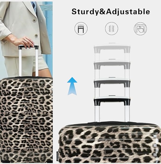 LARVENDER Luggage 6 Piece Expandable Luggage Hardshell PC+ABS Leopard Suitcase with Spinner Wheels TSA Lock, Lightweight Rolling Suitcase for Women, Cheetah Print