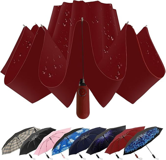 ZDSSM Compact Inverted Travel Umbrella, Automatic Open Close, 9-Rib 46 Inch Windproof Umbrella, Waterproof UPF 50+, Portable Umbrellas for Men, Women, Travel, and Daily Use