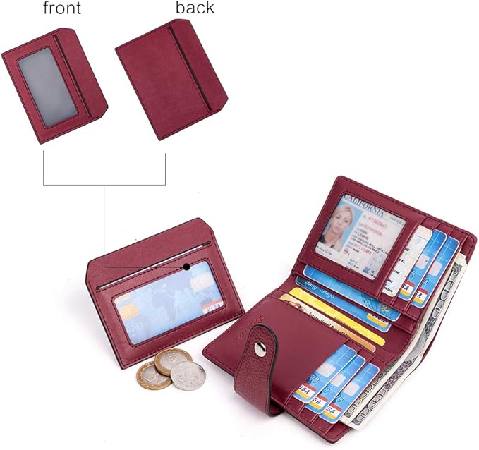 BOSTANTEN Women Leather Wallet RFID Blocking Small Bifold Zipper Pocket Wallet Card Case Purse with ID Window